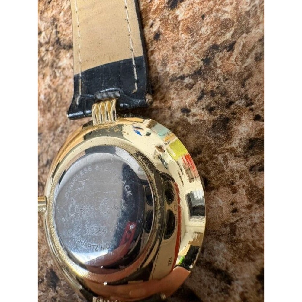 Jessica Carlyle Quartz Womens Watch Gold Tone Black Dial Faux Leather Strap - Picture 6 of 6